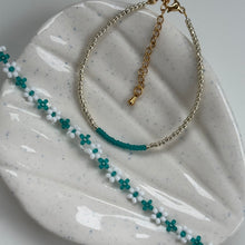 Load image into Gallery viewer, Gold bracelets with coloured accents (blues & greens)