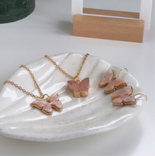 Load image into Gallery viewer, Peachy puff butterfly necklace and earring set
