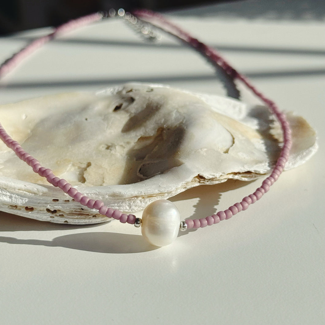 Glass bead necklaces with genuine freshwater pearls