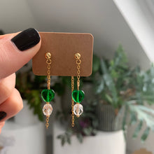 Load image into Gallery viewer, Emerald glass heart dangles
