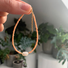 Load image into Gallery viewer, Coral glass bead and freshwater pearl bracelet
