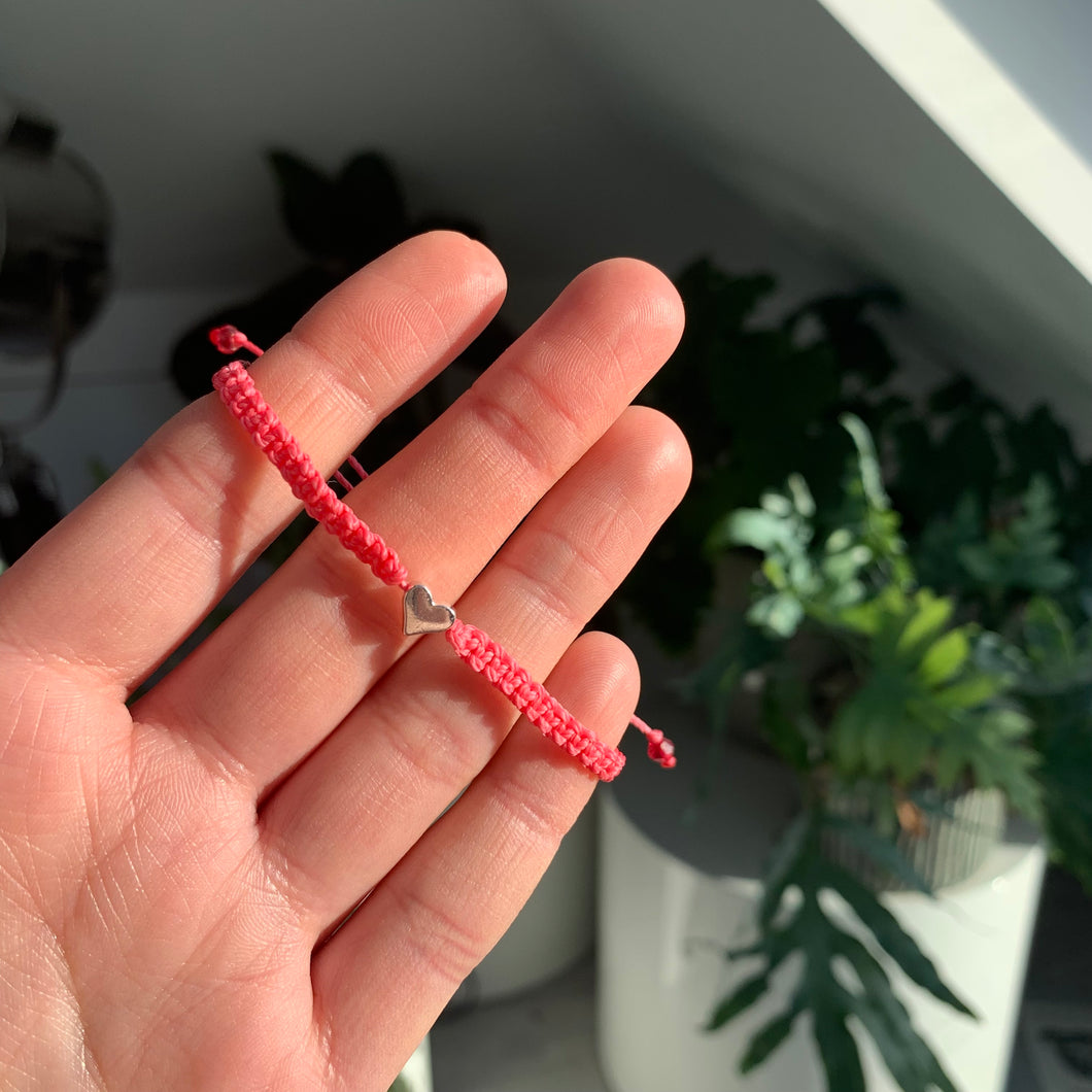 Silver heart macrame friendship bracelet