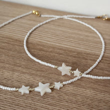 Load image into Gallery viewer, White and gold star bead necklace (silver option also available)
