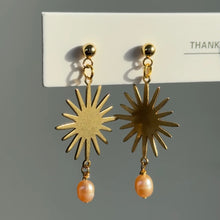 Load image into Gallery viewer, Sunny peach freshwater pearl dangles
