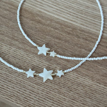 Load image into Gallery viewer, White and gold star bead necklace (silver option also available)
