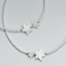 Load image into Gallery viewer, White and gold star bead necklace (silver option also available)
