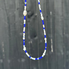 Load image into Gallery viewer, Royal blue, mother of pearl star glass bead necklace
