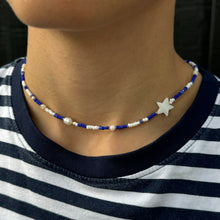 Load image into Gallery viewer, Royal blue, mother of pearl star glass bead necklace

