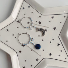 Load image into Gallery viewer, Midnight blue celestial hoop earrings
