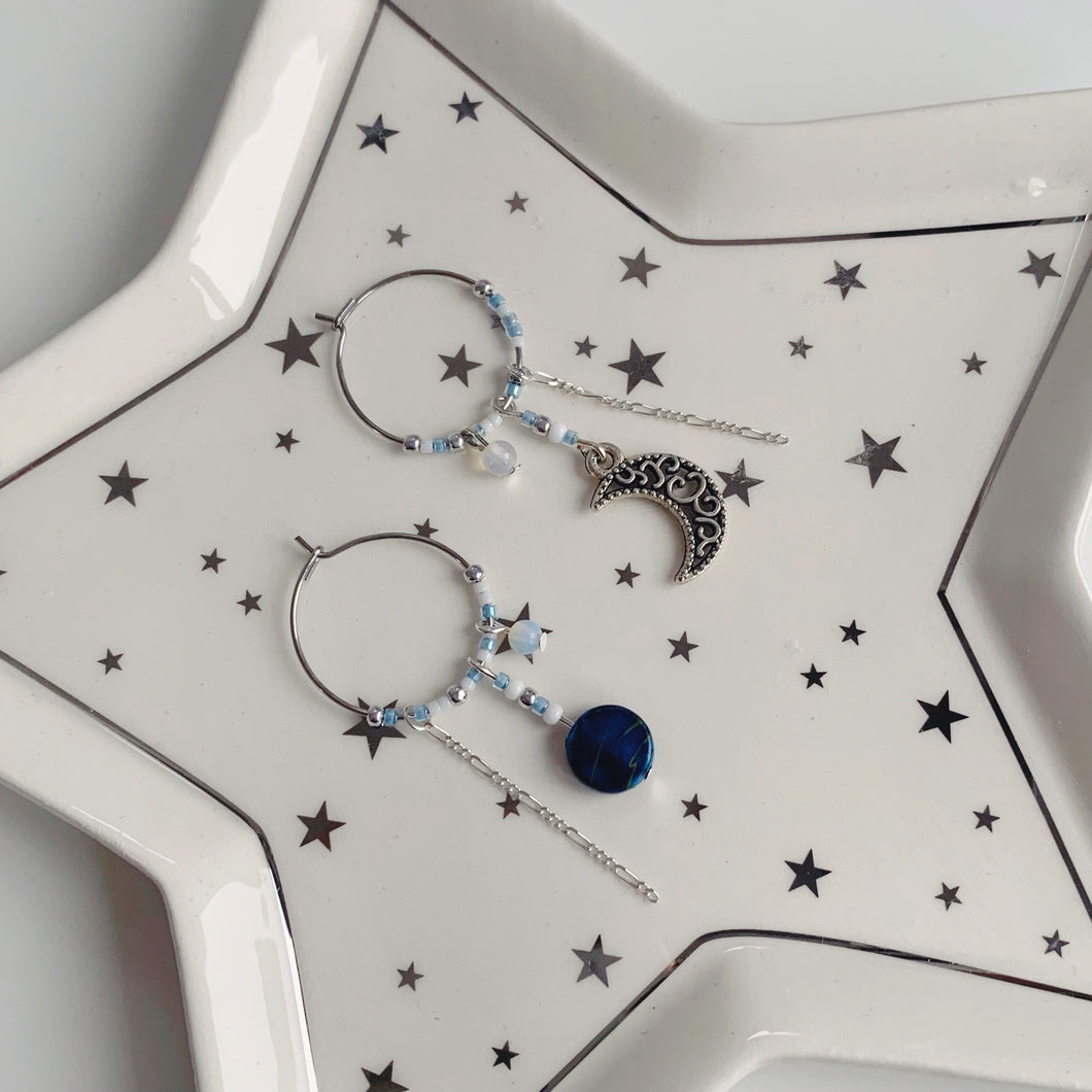 Midnight blue celestial hoop earrings