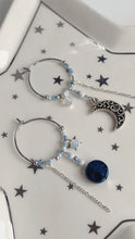 Load image into Gallery viewer, Midnight blue celestial hoop earrings
