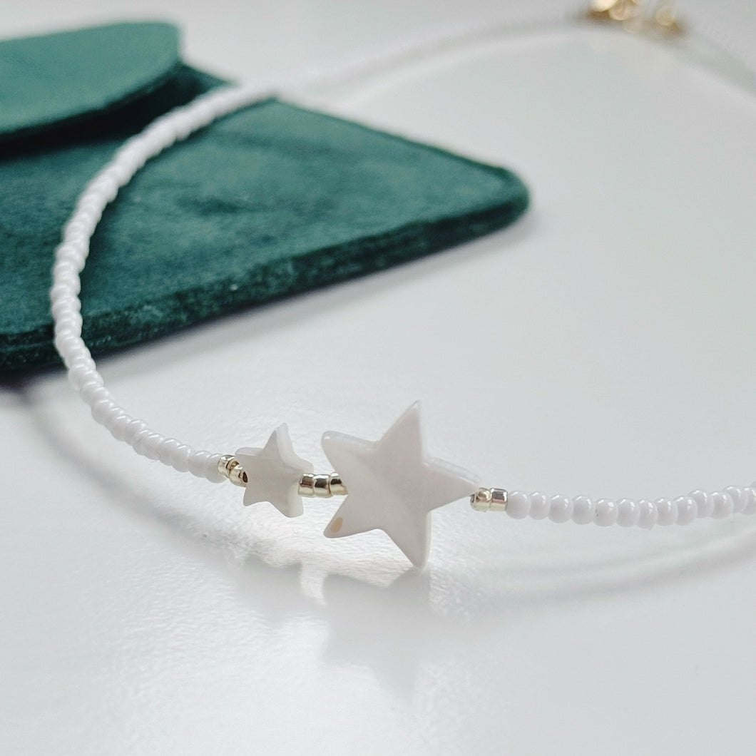 White and gold star bead necklace (silver option also available)