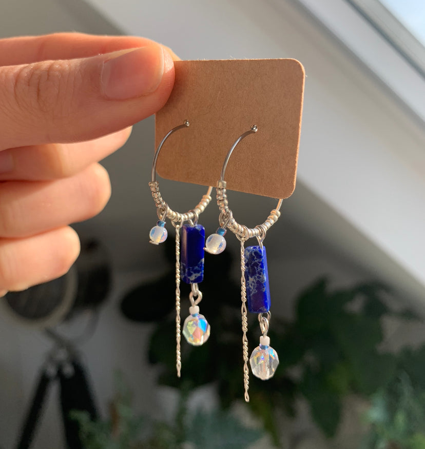 Deep blue Lara style earrings in silver