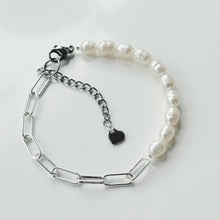 Load image into Gallery viewer, Genuine freshwater pearl and silver chain bracelet
