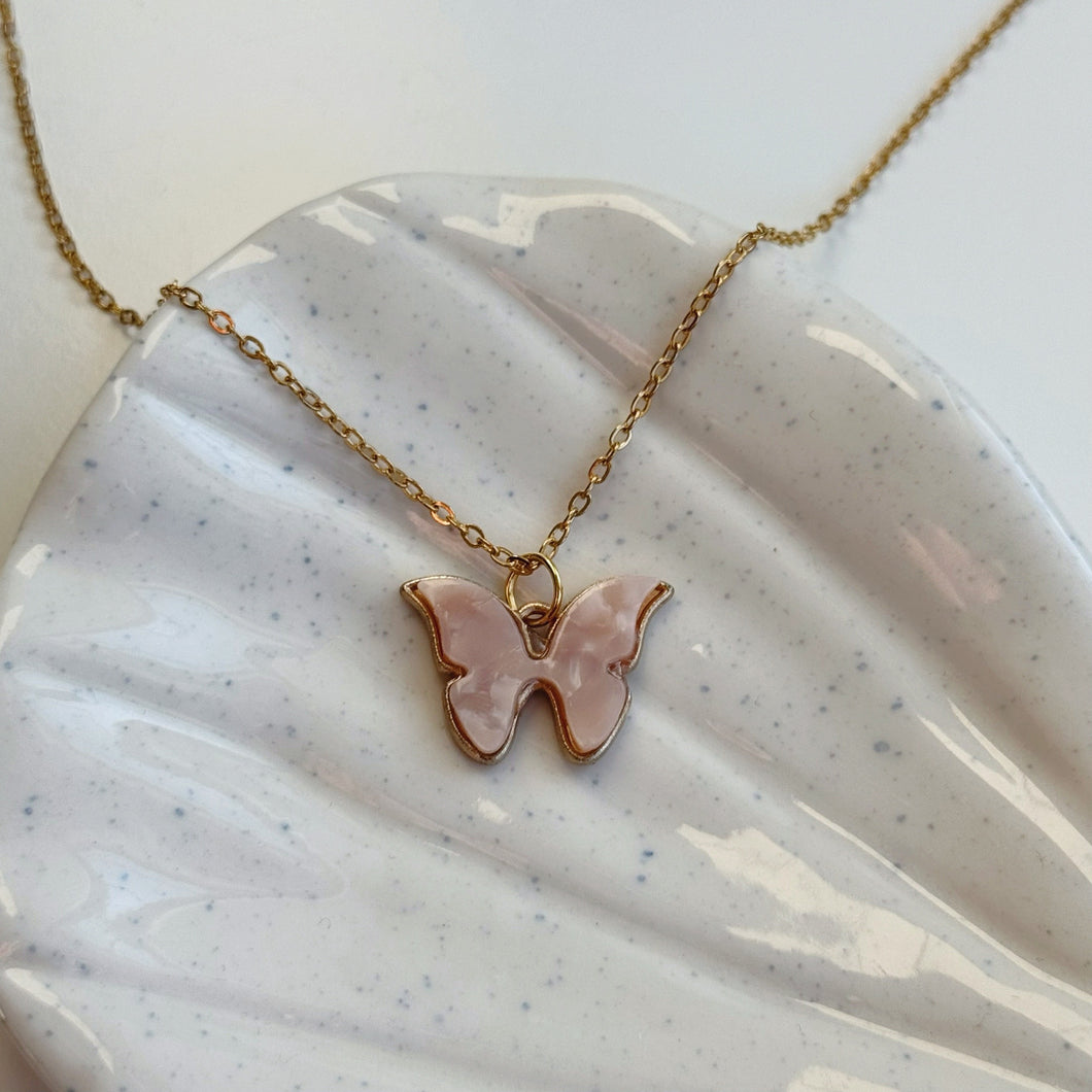 Peachy puff butterfly necklace and earring set