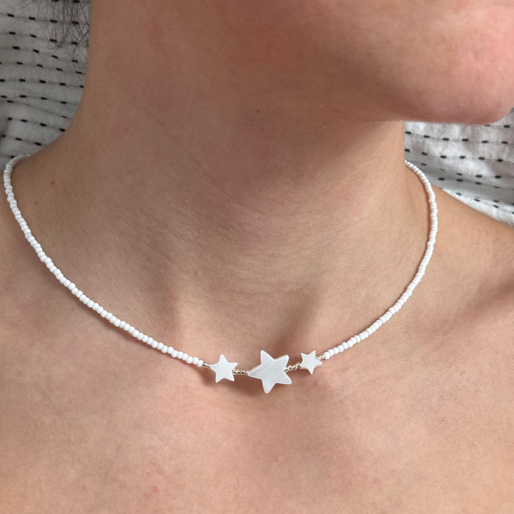 White and gold star bead necklace (silver option also available)