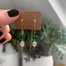 Load image into Gallery viewer, Emerald glass heart dangles

