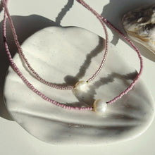 Load image into Gallery viewer, Glass bead necklaces with genuine freshwater pearls
