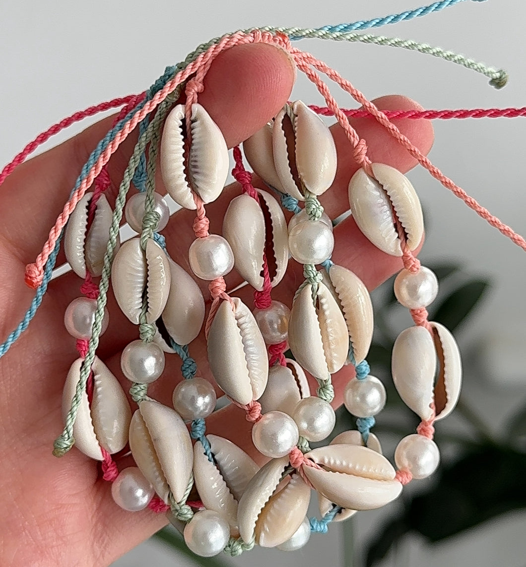 Cowrie shell & pearl adjustable bracelets