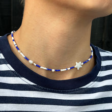 Load image into Gallery viewer, Royal blue, mother of pearl star glass bead necklace
