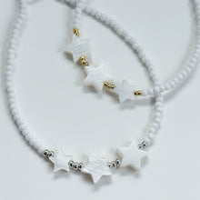 Load image into Gallery viewer, White and gold star bead necklace (silver option also available)
