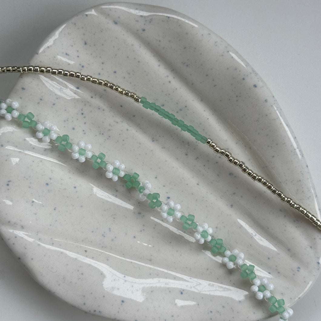 Frosted mint and gold set of 2 bracelets