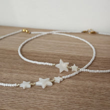 Load image into Gallery viewer, White and gold star bead necklace (silver option also available)
