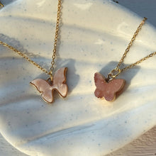 Load image into Gallery viewer, Peachy puff butterfly necklace and earring set
