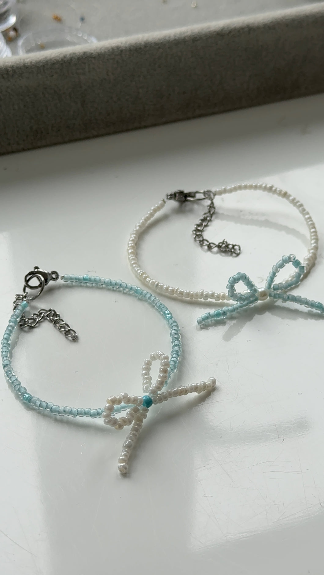 Baby blue bow bracelet set of 2