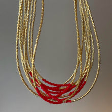 Load image into Gallery viewer, Gold and red seed bead necklace

