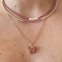 Load image into Gallery viewer, Peach druzy butterfly necklace and earring set

