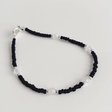 Load image into Gallery viewer, Monochrome flower chain and diamanté bead bracelet (set of 2)

