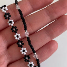 Load image into Gallery viewer, Monochrome flower chain and diamanté bead bracelet (set of 2)
